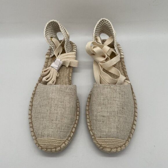 NEW J Crew Shoes Womens Size 6.5 Espadrille Linen Ankle Wrap Flat Summer Casual - Picture 2 of 10